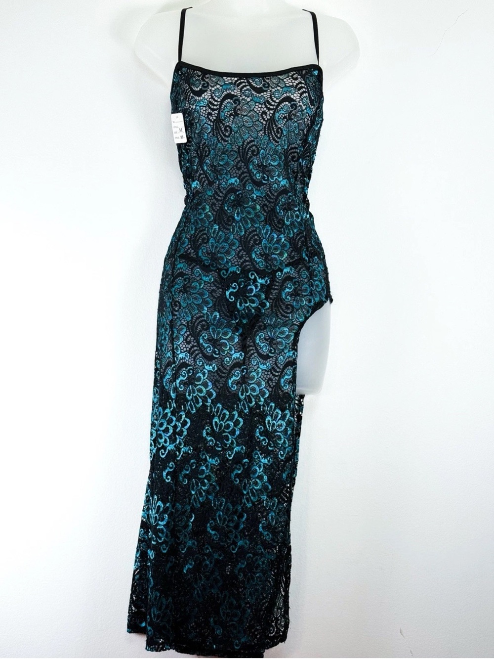 Sz Medium ❤️ Noel Women’s Lingerie Black Teal Sleepwear Peacock 🦚 Lace Dress